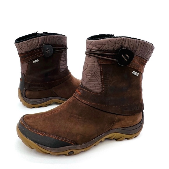 Merrell Dewbrook Waterproof Insulated Winter Ankle Boots Size 6.5 Brown Suede - Picture 13 of 14